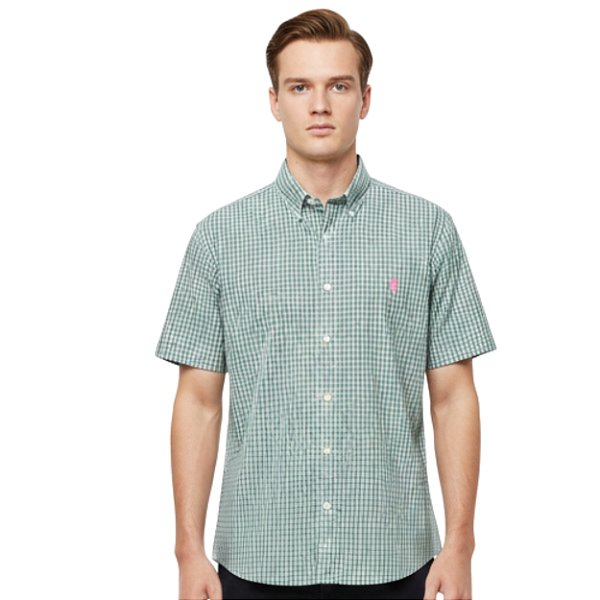 Camisa Manga Curta Austin Western Verde/Azul