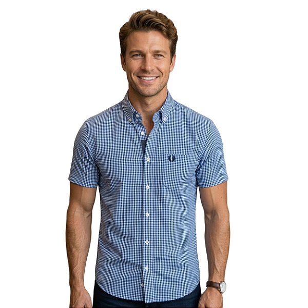 Camisa Manga Curta Leone Xadrez Azul/Branco