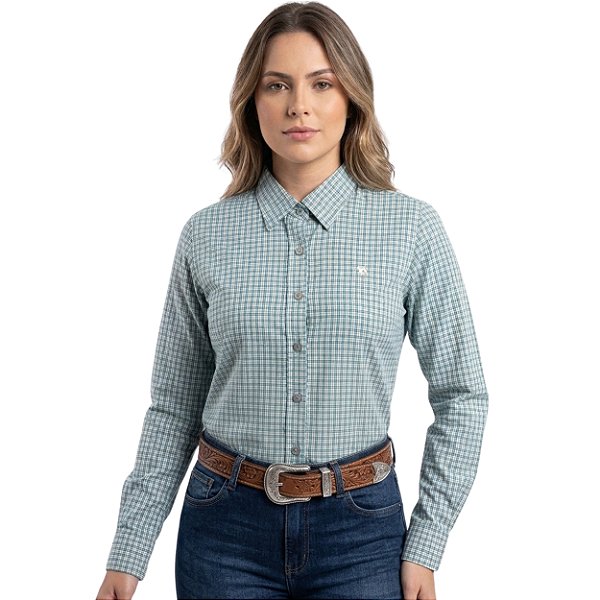 Camisa Manga Longa Horseman Xadrez Azul/Bege