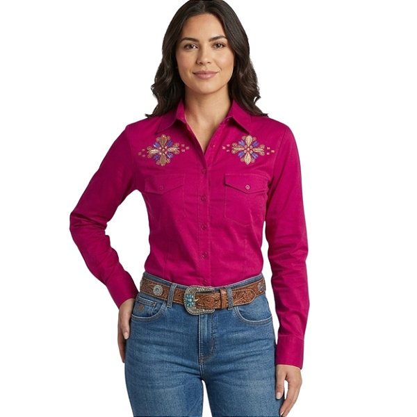 Camisa Bordada Manga Longa Apache Pink