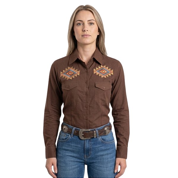 Camisa Bordada Manga Longa Apache Marrom