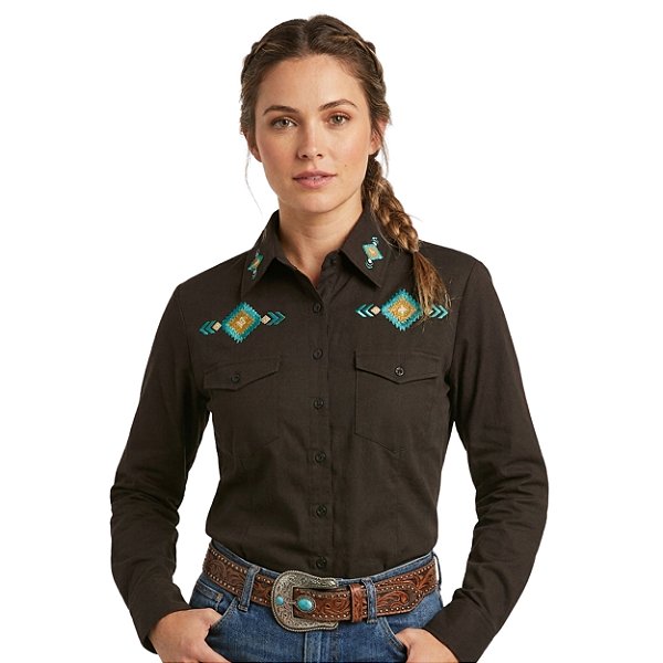 Camisa Bordada Manga Longa Apache Preta