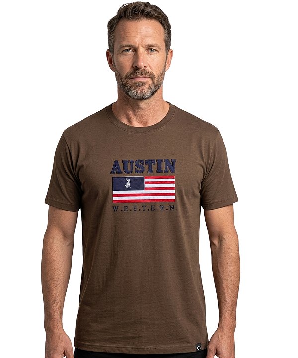 Camiseta Bordada Austin Western Marrom