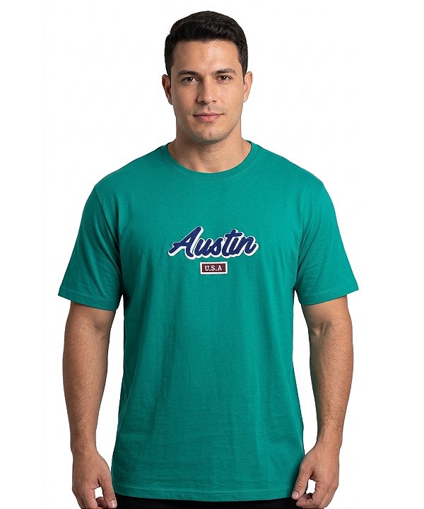 Camiseta Bordada Austin Western Verde Bandeira