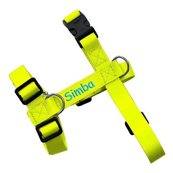 Peitoral para cachorro H amarelo neon com azul tiffany