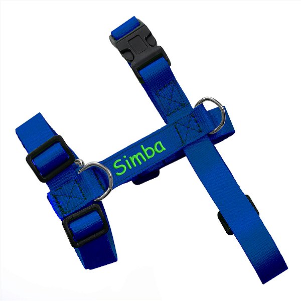 Peitoral para cachorro H azul anil com verde neon