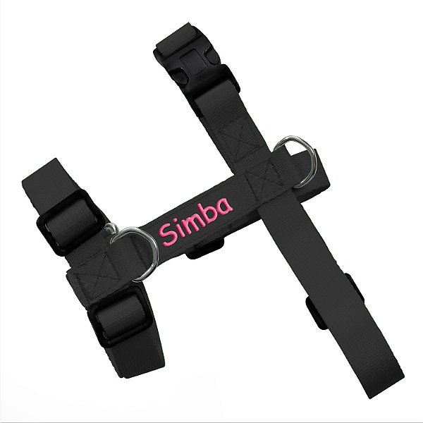 Peitoral para cachorro preto com rosa neon