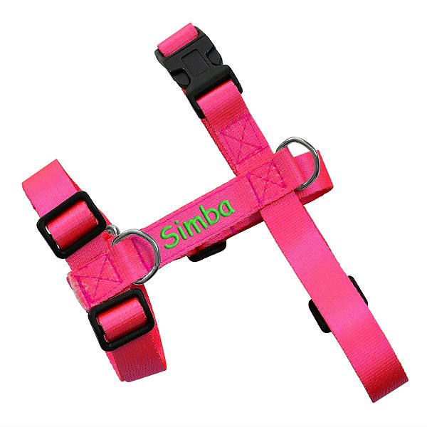 Peitoral para cachorro H rosa com verde neon