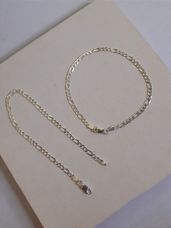 Pulseira elo 3×1 / 3mm em Prata 925