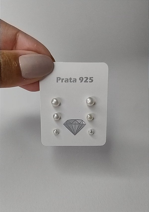 Trio de brincos pérola e prata 925