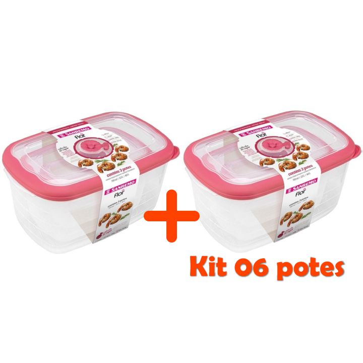 Kit Conjunto 6 Potes Herméticos Porta Alimentos Geladeira Cozinha Flor - 723 Sanremo