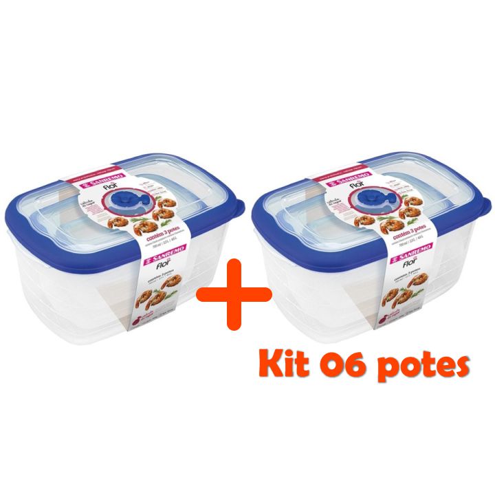 Kit Conjunto 6 Potes Herméticos Porta Alimentos Geladeira Cozinha Flor - 723 Sanremo