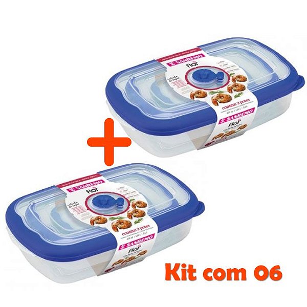 Kit Conjunto 6 Potes Herméticos Tampa Porta Alimentos Geladeira Cozinha Flor - Sanremo