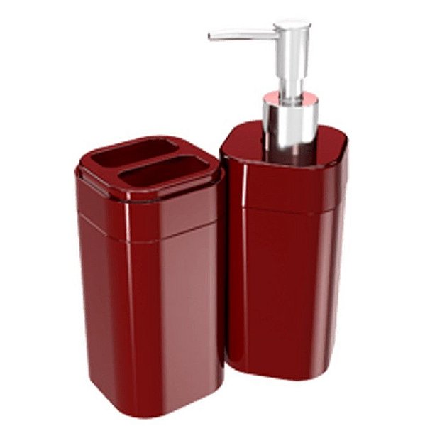 Conjunto Portas Escovas Dispenser Sabonete Líquido Banheiro Splash - 99096 Coza - Vermelho