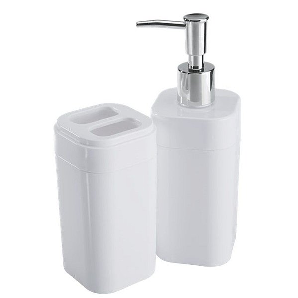 Conjunto Portas Escovas Dispenser Sabonete Líquido Banheiro Splash - 99096 Coza - Branco