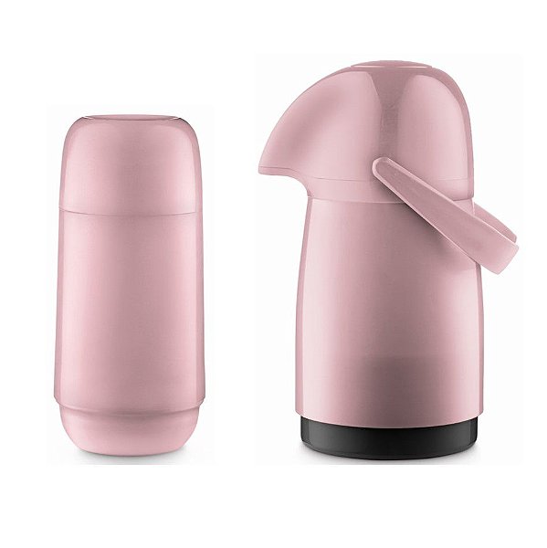 Kit Garrafa Térmica 500ml Infantil + Bule Térmico Adorar 250ml Chá Café Água - Sanremo - Rosa