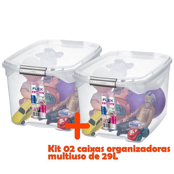 Kit 2 Caixa Organizadora 29l Multiuso Porta Utensílios Closet Roupas Brinquedo - Sanremo