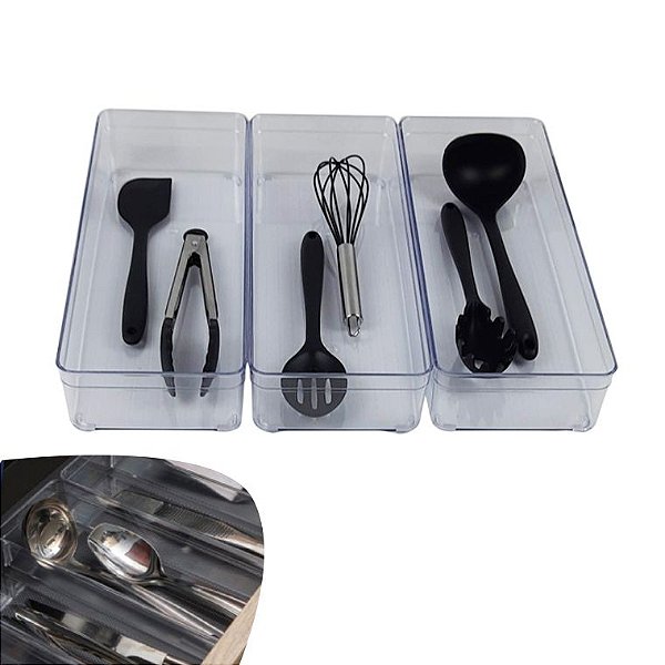 Kit 3 Organizadores Gaveta Utensílios Talheres Espátulas Cozinha Armário - Paramount