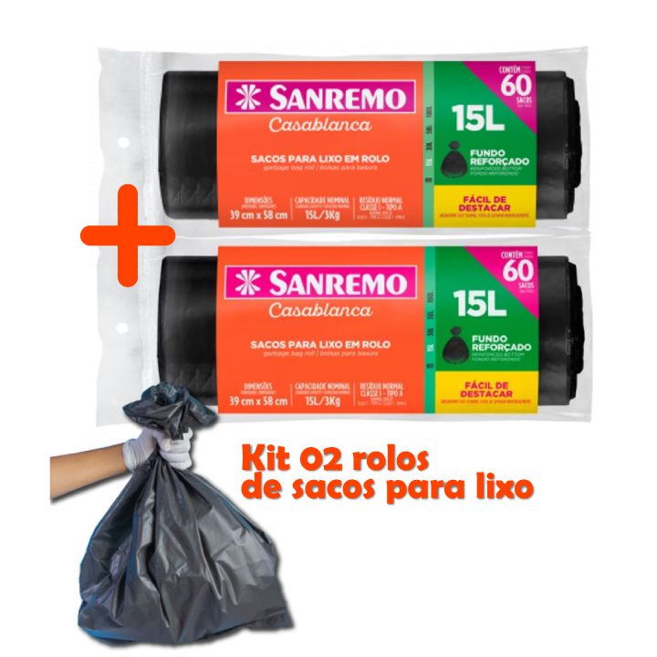 Kit Sacos Para Lixo 120un Em Rolo 15 Litros Reforçado Cozinha Lixeira Banheiro - Sanremo