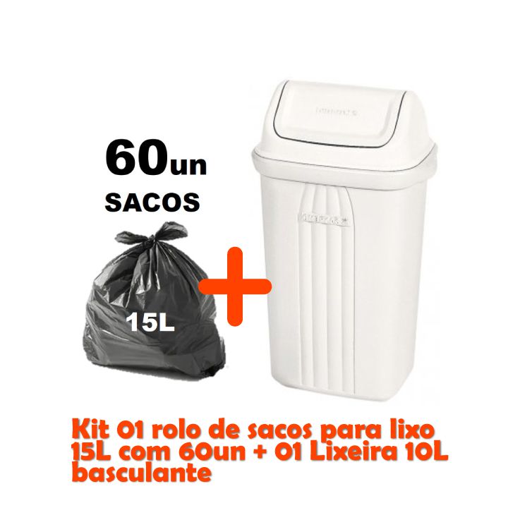 Kit Lixeira 10l Tampa Basculante + Sacos Para Lixo 60un Em Rolo Reforçado - Sanremo
