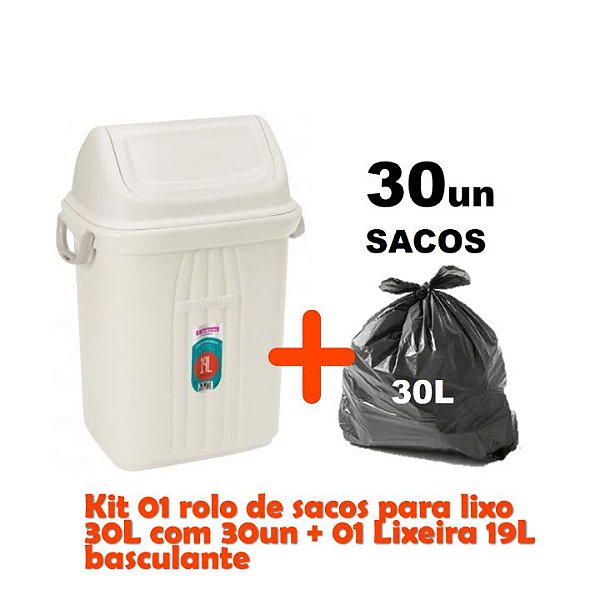 Kit Lixeira 19l Tampa Basculante + Sacos Para Lixo 30un Em Rolo Reforçado - Sanremo