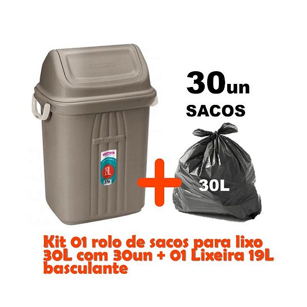 Kit Lixeira 19l Tampa Basculante + Sacos Para Lixo 30un Em Rolo Reforçado - Sanremo