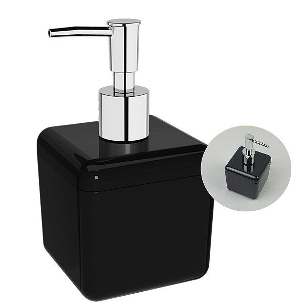 Dispenser Porta Sabonete Líquido 330ML Pia Acessório Banheiro Lavabo Cube Preto - 20878/0008 Coza
