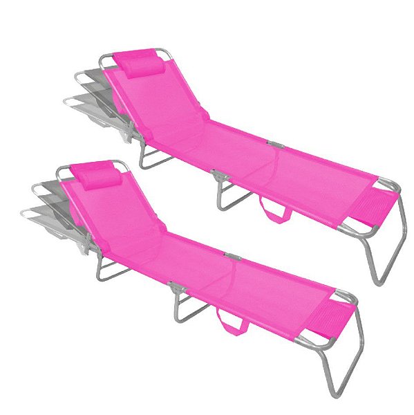 Kit 2 Cadeira Espreguiçadeira Slim Pink Alumínio Ajustável Piscina Praia Jardim - Zaka