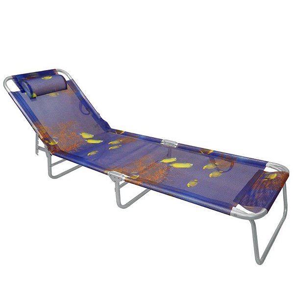 Cadeira Espreguiçadeira Slim Alumínio Azul Peixe Ajustável Piscina Praia - Zaka