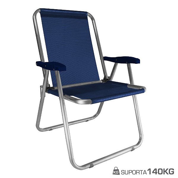 Cadeira Max Alumínio Praia Piscina Camping Até 140 Kg - Zaka - Azul Marinho