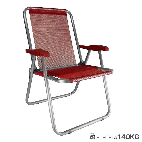 Cadeira Max Alumínio Praia Piscina Camping Até 140 Kg - Zaka - Vermelho