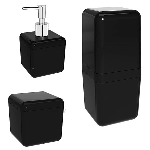 Kit Porta Escova de Dente + Dispenser Sabonete Líquido + Porta Algodão Pia Banheiro - Coza