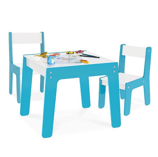 Kit Mesa Mesinha + 2 Cadeira Cadeirinha Infantil Mdf - Junges - Azul
