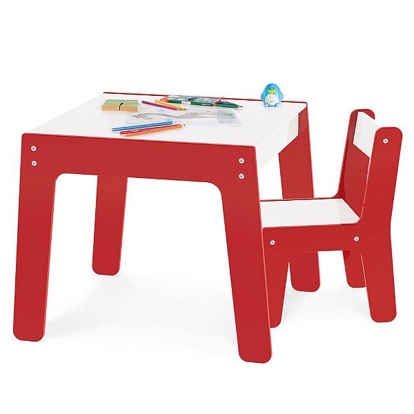 Conjunto Mesa Mesinha + 1 Cadeira Cadeirinha Infantil Mdf - Junges - Vermelho