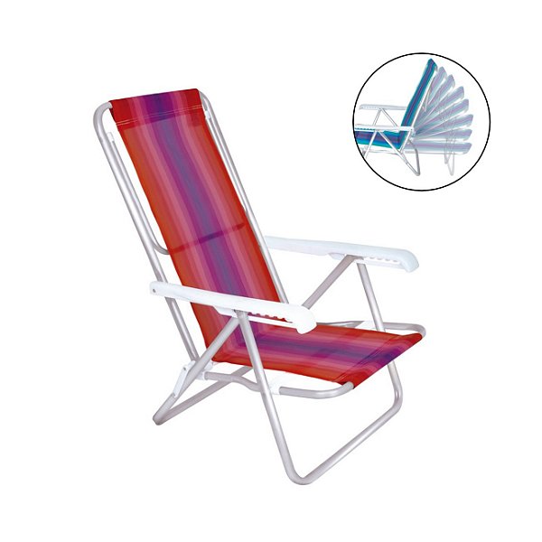 Cadeira De Praia Reclinável 8 Posições Listrada Alumínio - Mor