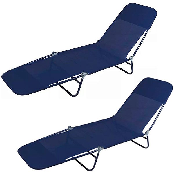 Kit 2 Cadeira Espreguiçadeira Textilene Aço Ajustável Piscina Jardim Azul - Mor
