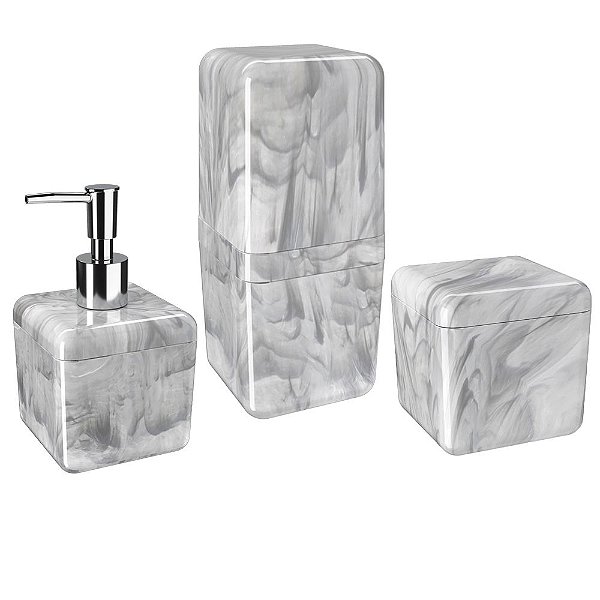 Kit Dispenser Sabonete Líquido + Porta Escova de Dente + Algodão Pia Banheiro - Coza