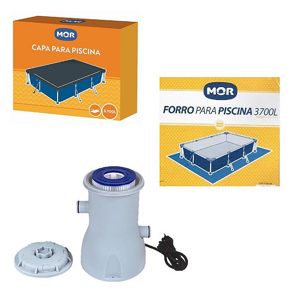 Kit Filtro 2200 L/h + Capa + Forro Para Piscina Premium 3700 L - Mor