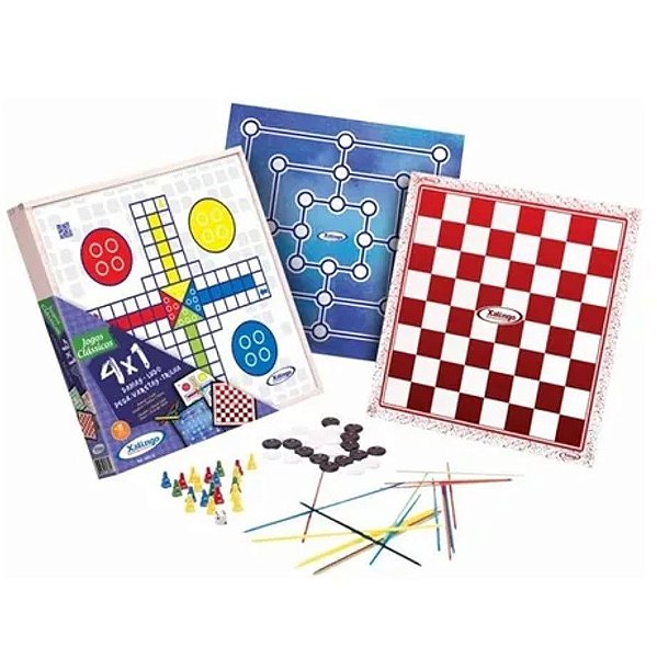 Jogo Tabuleiro 4 Em 1 Dama Ludo Trilha Pega Vareta Brinquedo - 65576 Xalingo