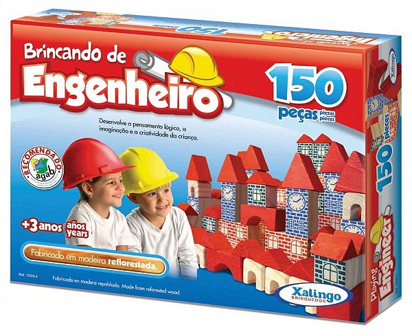 Jogo Brincando De Engenheiro Construir 150 Peças Blocos Madeira - 53054 Xalingo