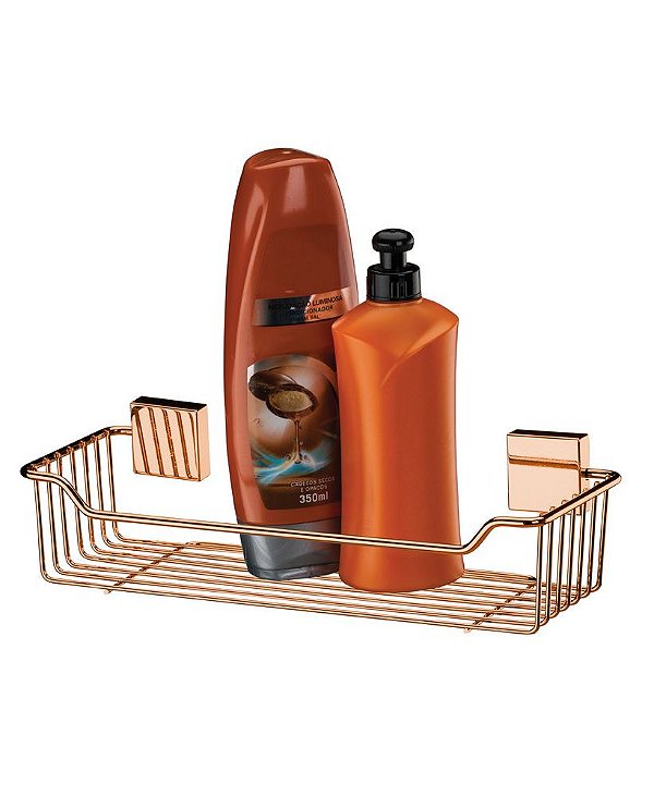 Kit Banheiro Prateleira Suporte Shampoo + Saboneteira Rosé Gold - Future