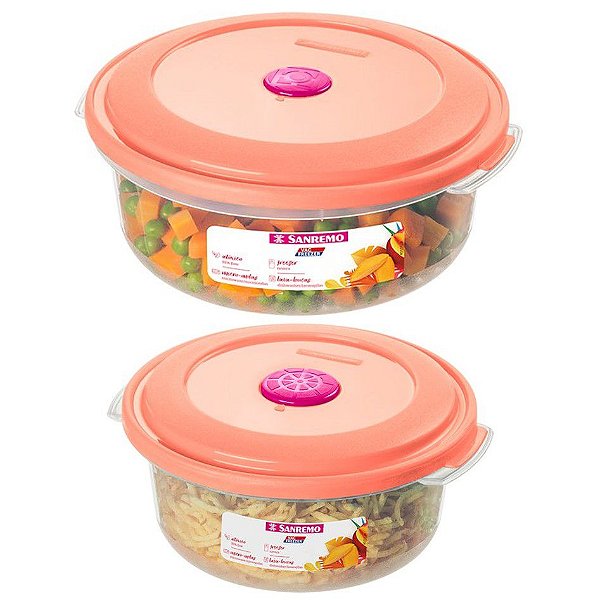Conjunto 2 Potes Plástico Alimentos Mantimentos Geladeira Cozinha - 550/22 Sanremo - Rosa