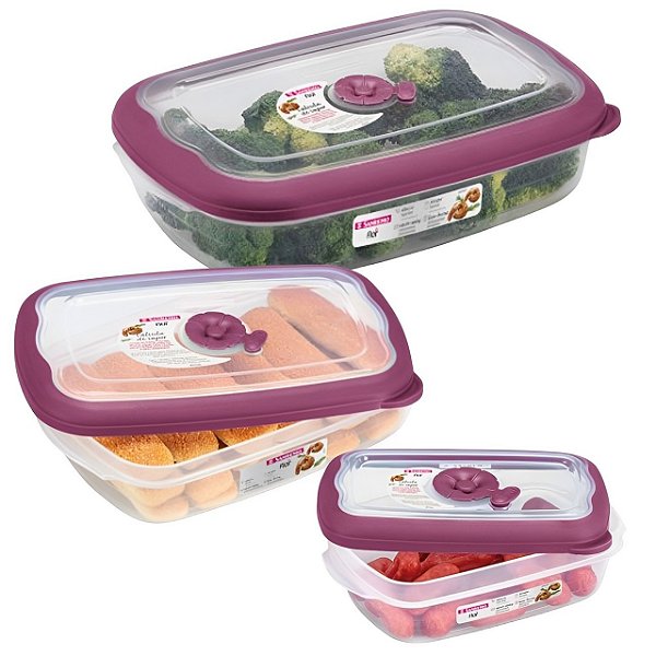 Conjunto 3 Potes Herméticos Porta Alimentos Geladeira Cozinha Flor - 722 Sanremo - Rosa