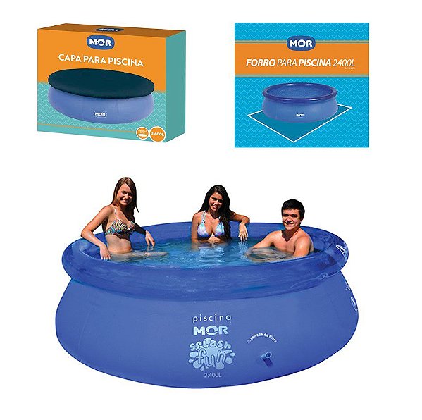 Kit Piscina Inflável Splash Fun 2400 Litros + Capa + Forro - Mor