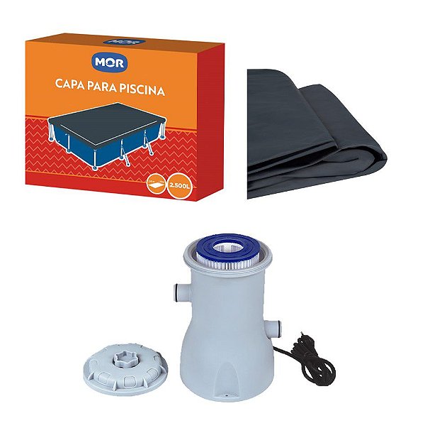 Kit Filtro Bomba + Capa Para Piscina Premium 2500 Litros - Mor