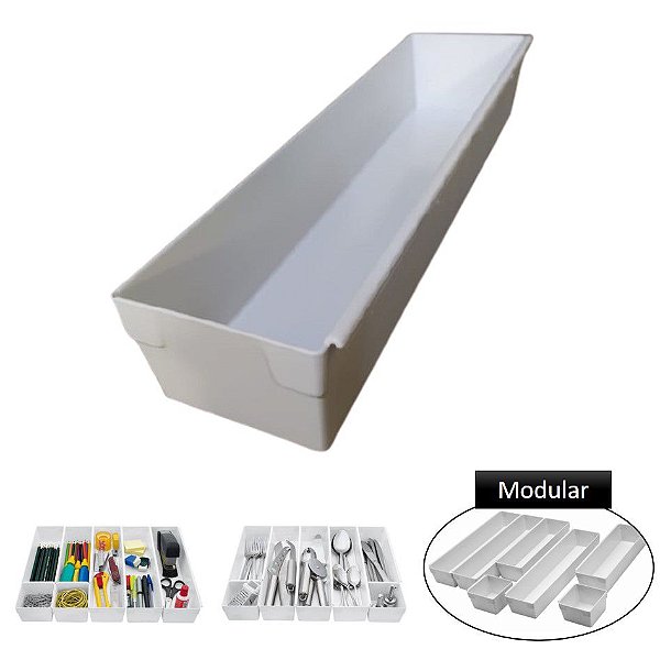 Organizador Gaveta Módulo MÉDIO Plástico Porta Utensílios Talheres Modular - Purimax - Branco