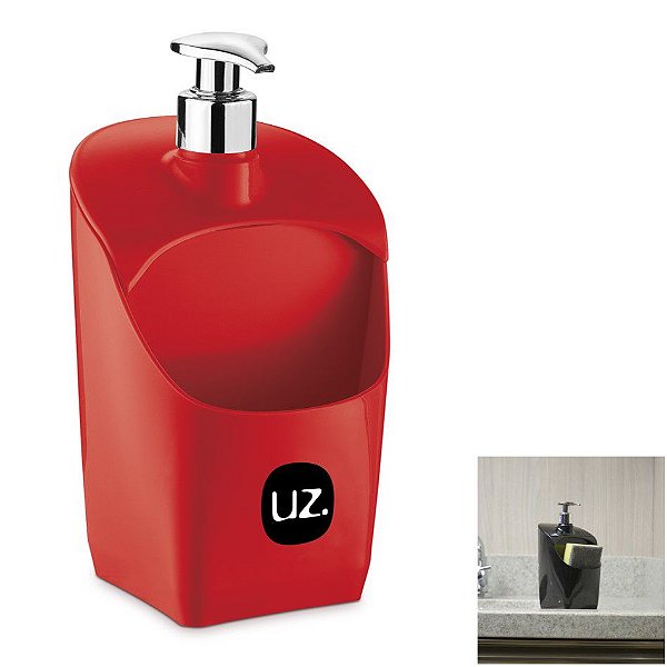 Dispenser Porta Detergente Liquido Esponja De Pia Cozinha - UZ367 Uz - Vermelho