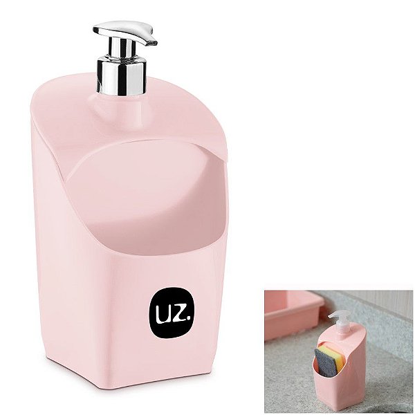 Dispenser Porta Detergente Liquido Esponja De Pia Cozinha - UZ367 Uz - Rosa