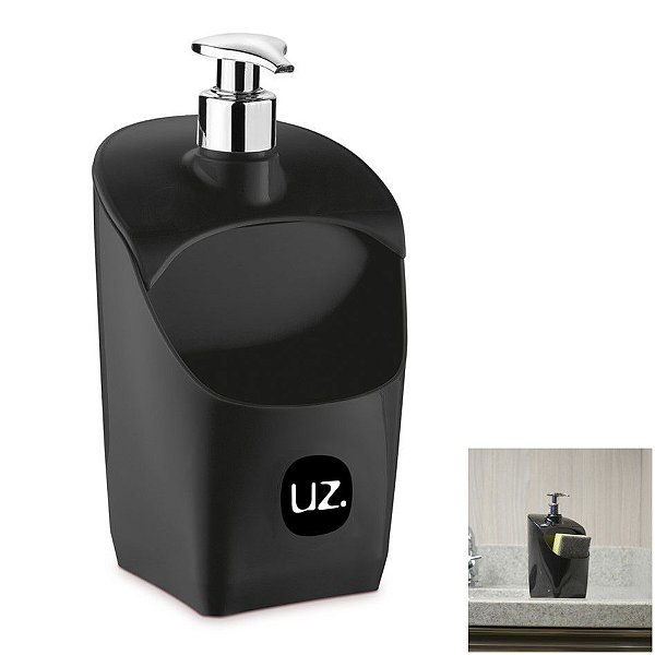 Dispenser Porta Detergente Liquido Esponja De Pia Cozinha - UZ367 Uz - Preto