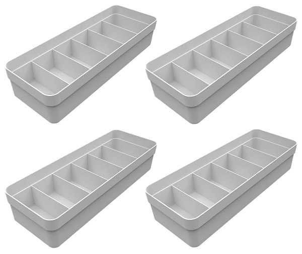 Kit 4 Organizador De Gavetas Plástico Quarto Cozinha Multiuso Objetos Branco - Ou